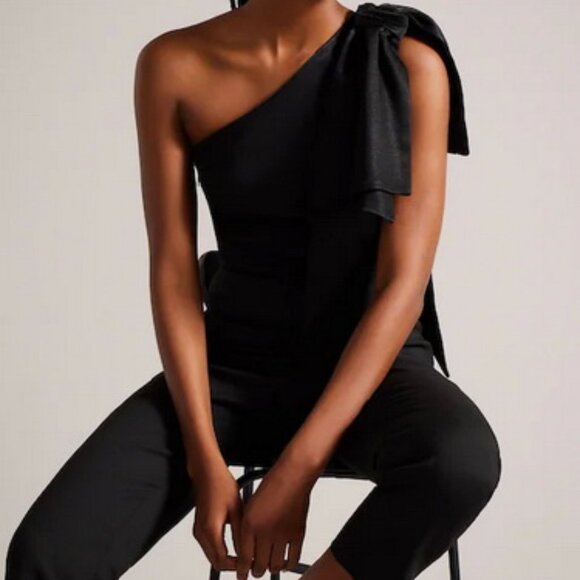 Ted Baker Black Orliie Bow Trim One Shoulder Jumpsuit